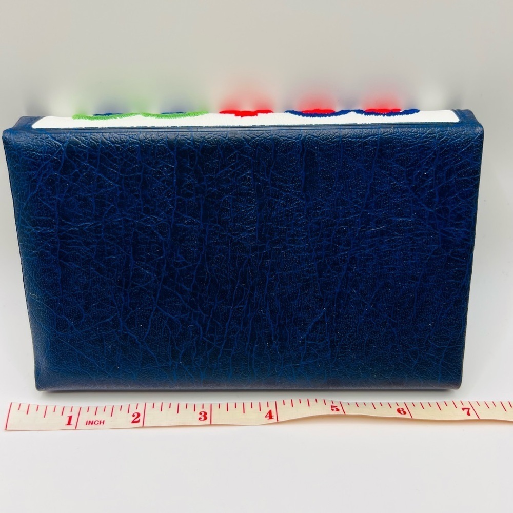 Vintage Shaker Square Embroidered Checkbook Wallet Navy Vinyl NOS - Picture 4 of 7